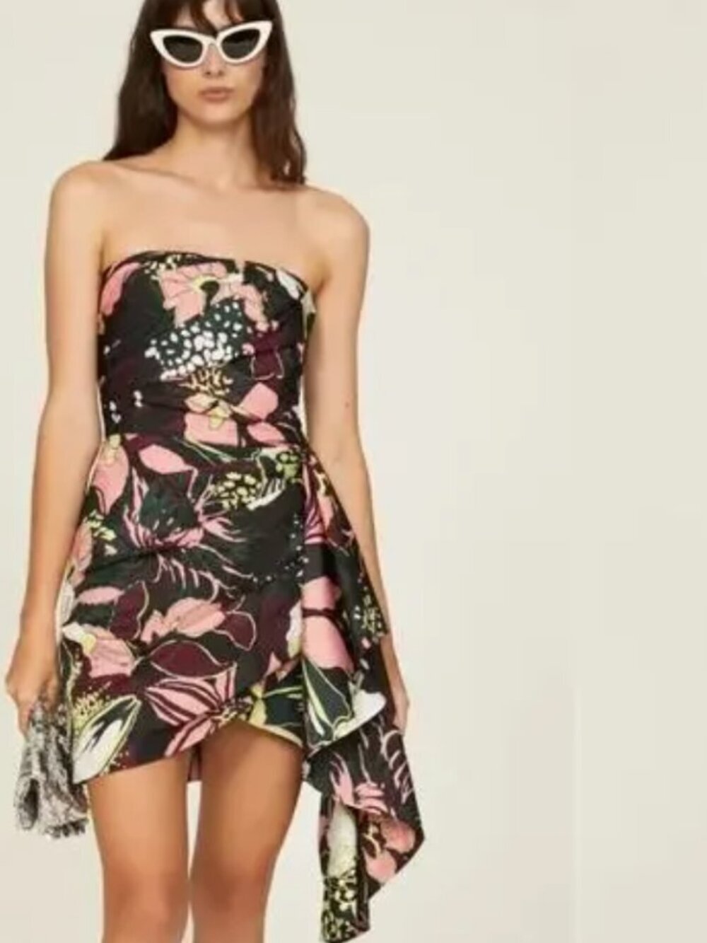 Tanya Taylor Alina Dress Floral Satin Strapless Pleated Mini Sheath Multicolor 0